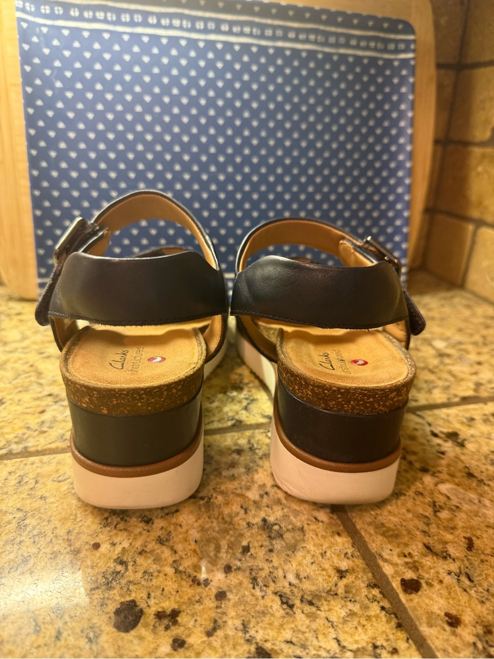Clarks Navy Platform Wedge Sandals with Velcro/Buckle strap - Picture 4 of 9